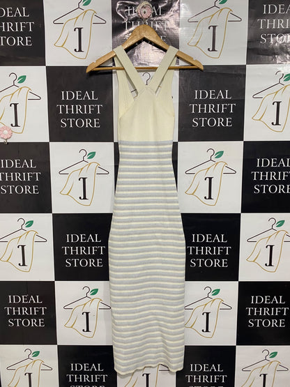 OPENING CEREMONY  |S | BUST 10 |A72|  OFF-WHITE & GREY STRIPED KNIT TANK MIDI DRESS