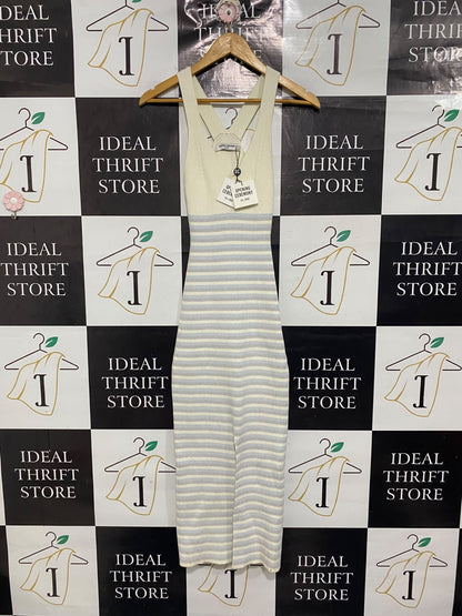 OPENING CEREMONY  |S | BUST 10 |A72|  OFF-WHITE & GREY STRIPED KNIT TANK MIDI DRESS