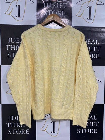 ALLY |S | BUST 24  |A72|   PASTEL YELLOW CABLE KNIT CREWNECK SWEATER