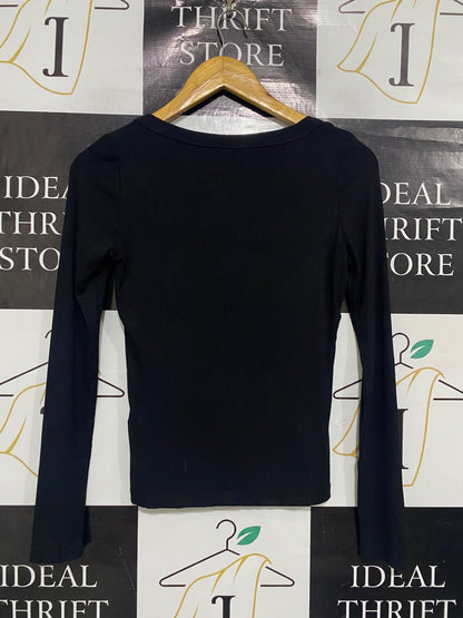 COTTON:ON  |M | BUST 16 |A72|  BLACK RIBBED SCOOP-NECK LONG-SLEEVE TOP