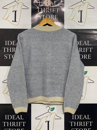 ACTING CONY |M | BUST 20 |A71 |  BLUE & BEIGE SEQUIN TWEED-STYLE KNIT CARDIGAN