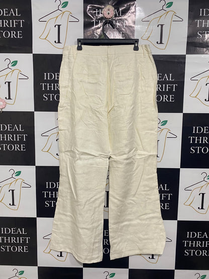 WITCHERY |XL | WAIST 34 | A71 | OFF-WHITE 100% LINEN WIDE-LEG TROUSERS