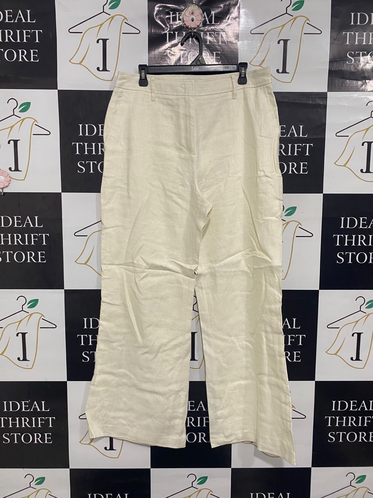 WITCHERY |XL | WAIST 34 | A71 | OFF-WHITE 100% LINEN WIDE-LEG TROUSERS