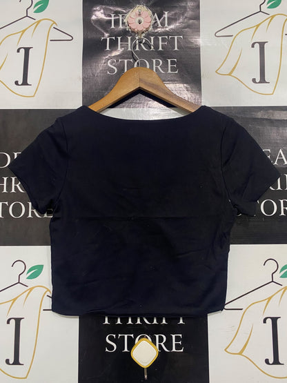 GLASSONS |M | BUST 16 | A71 |  BLACK SCOOP-NECK SHORT-SLEEVE CROP TOP