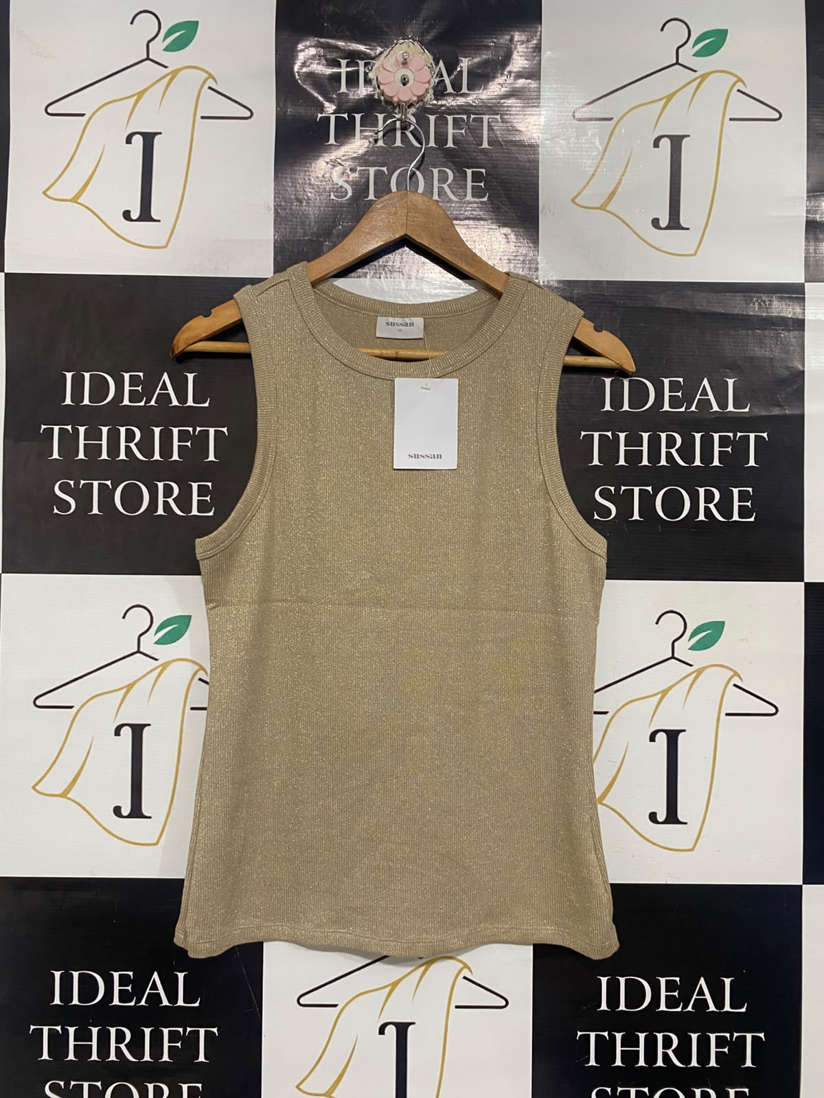 SUSSAN |M | BUST 17 | A71 |  GOLD SHIMMER RIBBED CREWNECK SLEEVELESS TOP