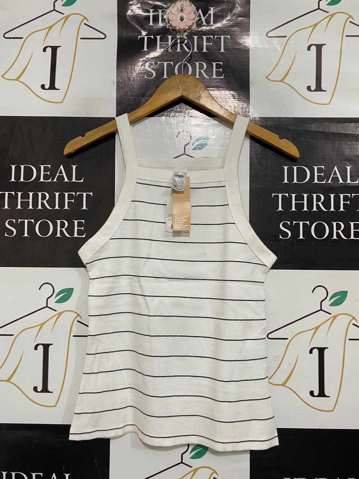 ANKO  |S | BUST 15 | A71 |   WHITE & BLACK STRIPED RIBBED TANK TOP