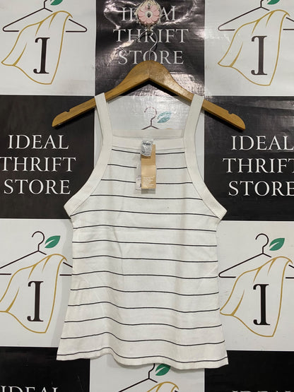 ANKO  |S | BUST 15 | A71 |   WHITE & BLACK STRIPED RIBBED TANK TOP