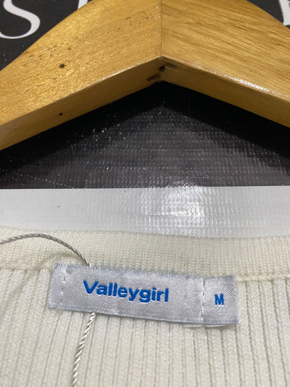 VALLEYGIRL |M | BUST 14 | A71 |   OFF-WHITE LACE-UP FRONT RIBBED LONG-SLEEVE TOP