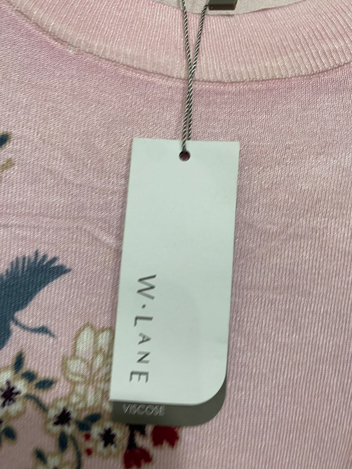 W.LANE | M| BUST 19 | A71 |  PINK FLORAL & BIRD EMBROIDERED LONG-SLEEVE KNIT TOP