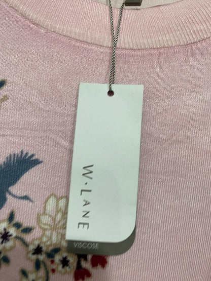 W.LANE | M| BUST 19 | A71 |  PINK FLORAL & BIRD EMBROIDERED LONG-SLEEVE KNIT TOP