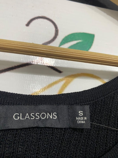 GLASSONS  |S | BUST 15 | A71 |   BLACK SCOOP-NECK LONG-SLEEVE CROP TOP