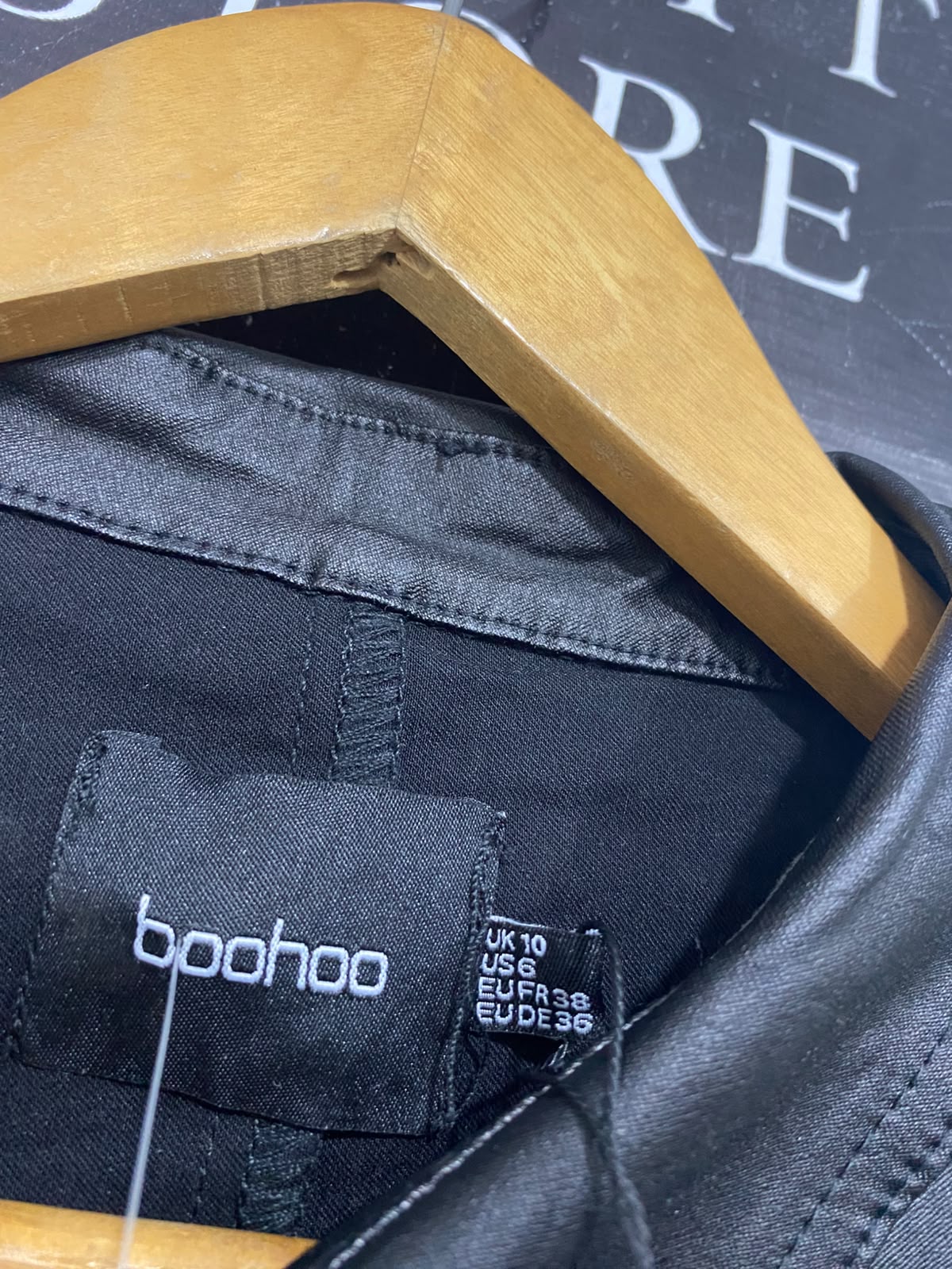 BOOHOO  |M | BUST 18 | A71 | BLACK FAUX LEATHER POCKET BUTTON-UP SHIRT JACKET