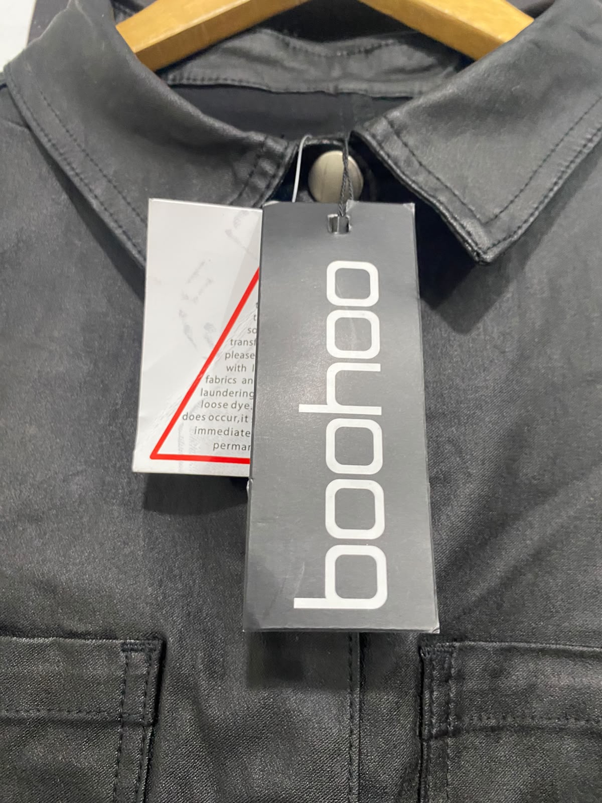 BOOHOO  |M | BUST 18 | A71 | BLACK FAUX LEATHER POCKET BUTTON-UP SHIRT JACKET