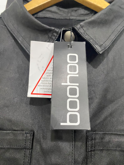 BOOHOO  |M | BUST 18 | A71 | BLACK FAUX LEATHER POCKET BUTTON-UP SHIRT JACKET