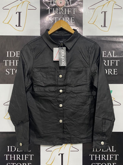 BOOHOO  |M | BUST 18 | A71 | BLACK FAUX LEATHER POCKET BUTTON-UP SHIRT JACKET