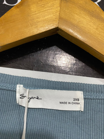 SUPRE |XS| BUST 11 | A71 | DUSTY BLUE SCOOP-NECK RIBBED LONG-SLEEVE TOP