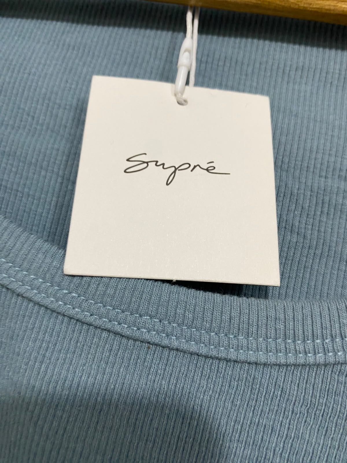 SUPRE |XS| BUST 11 | A71 | DUSTY BLUE SCOOP-NECK RIBBED LONG-SLEEVE TOP
