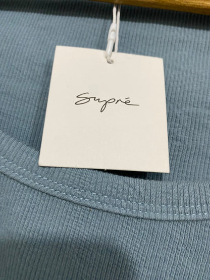 SUPRE |XS| BUST 11 | A71 | DUSTY BLUE SCOOP-NECK RIBBED LONG-SLEEVE TOP