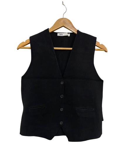 ZARA |M | BUST 16 | A72 |  BLACK TAILORED V-NECK BUTTON-DOWN VEST / WAISTCOAT