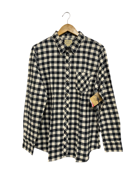 BLUE MOUNTAIN  |L | BUST 23 | A72 | BLACK & WHITE CHECKERED COTTON FLANNEL BUTTON-DOWN SHIRT