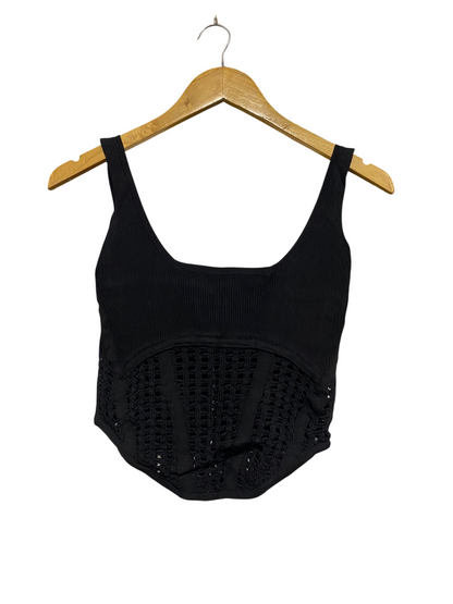 DILVIN |S | BUST 14 | A72 |  BLACK RIBBED & OPEN-KNIT CORSET-STYLE TANK TOP