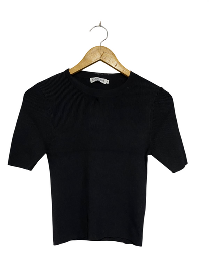 ATMOS&HERE |S | BUST 14 | A72 |  BLACK RIBBED CREW-NECK SHORT-SLEEVE KNIT TOP