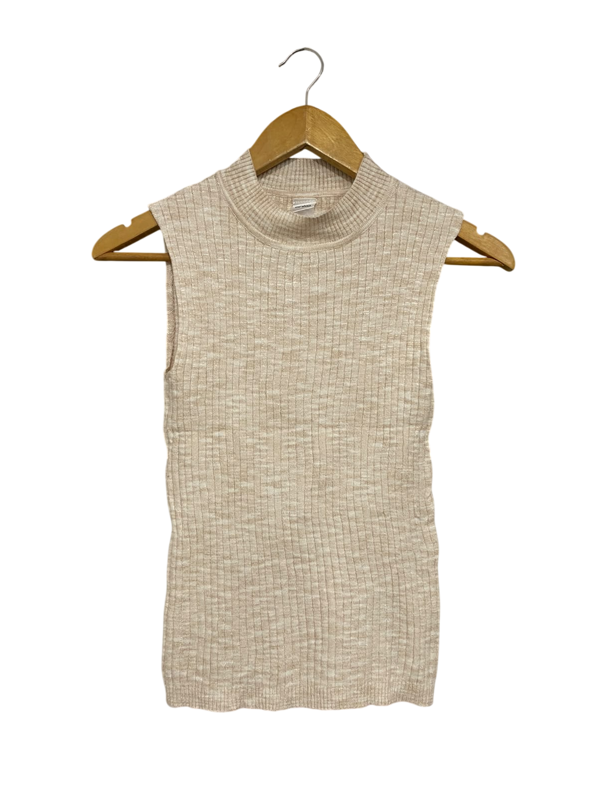 ANKO |S| BUST 12 | A72 |  OATMEAL RIBBED MOCK-NECK SLEEVELESS KNIT TOP