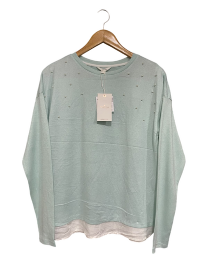 SPRINGFIELD |M | BUST 20 | A72 |  MINT GREEN PEARL-EMBELLISHED LAYERED-HEM KNIT SWEATER