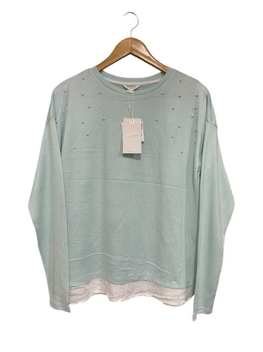 SPRINGFIELD |M | BUST 20 | A72 |  MINT GREEN PEARL-EMBELLISHED LAYERED-HEM KNIT SWEATER