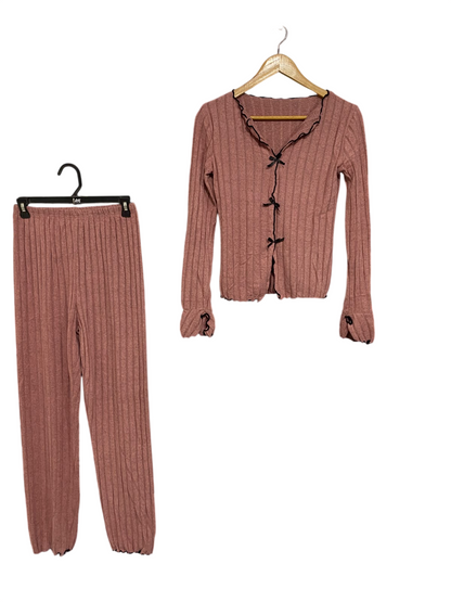 |S | A72 | MAUVE RIBBED BOW-DETAIL 2-PIECE LOUNGE SET