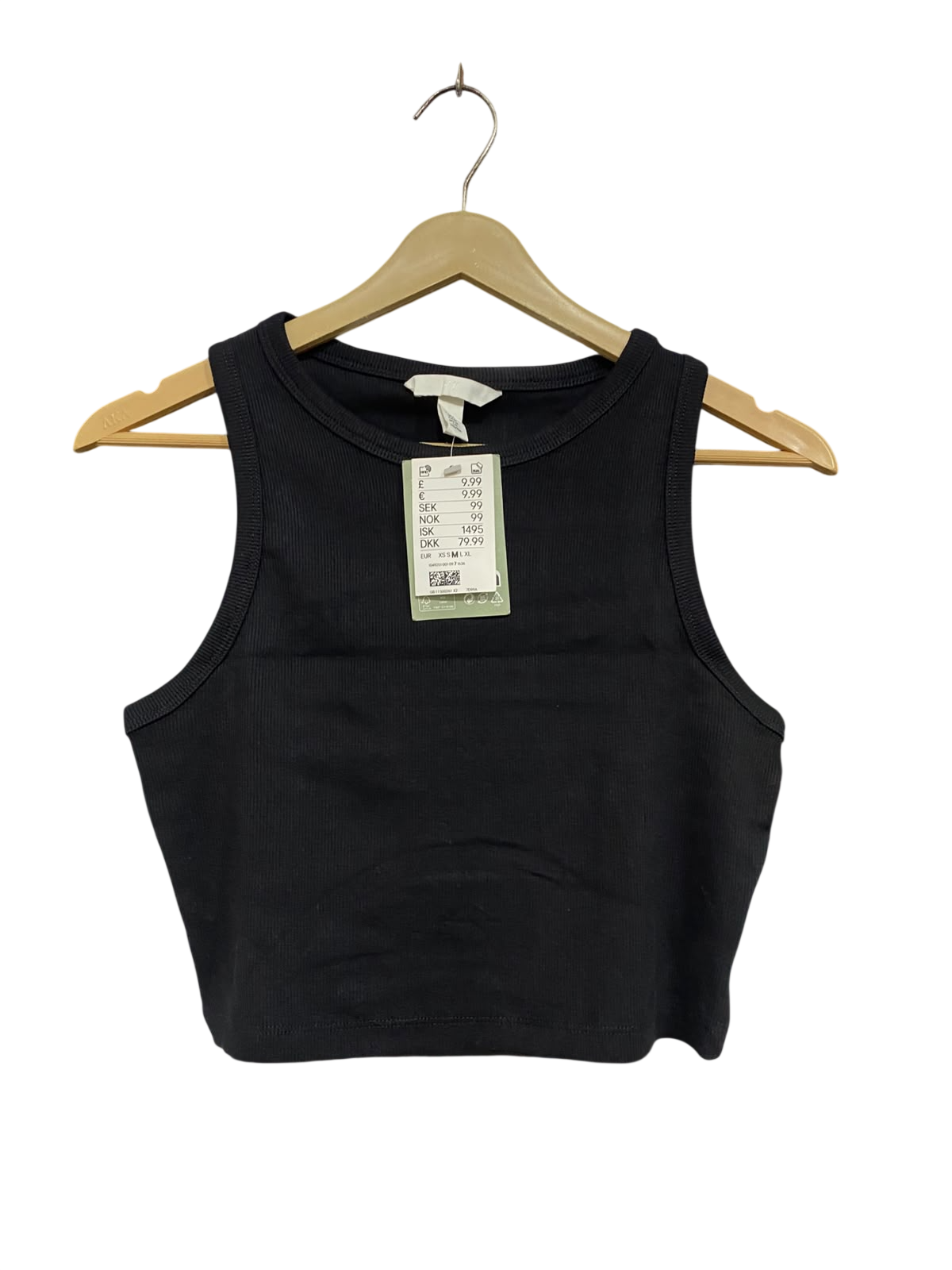 H&M |M | BUST 15 | A72 |  BLACK RIBBED CREW-NECK CROPPED TANK TOP