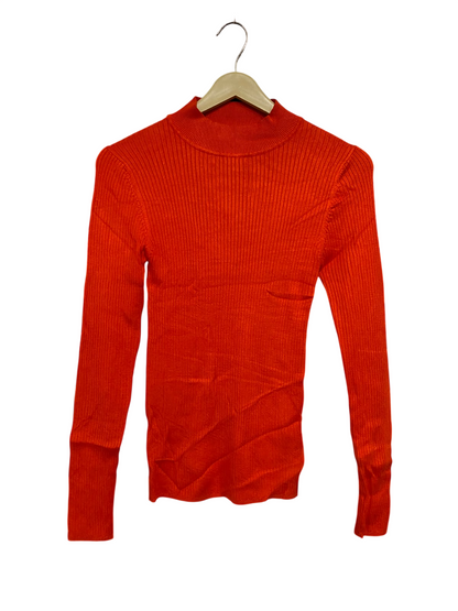 PRIMARK CARES |S | BUST 12 | A72 |  CARES ORANGE RIBBED MOCK-NECK LONG-SLEEVE KNIT TOP