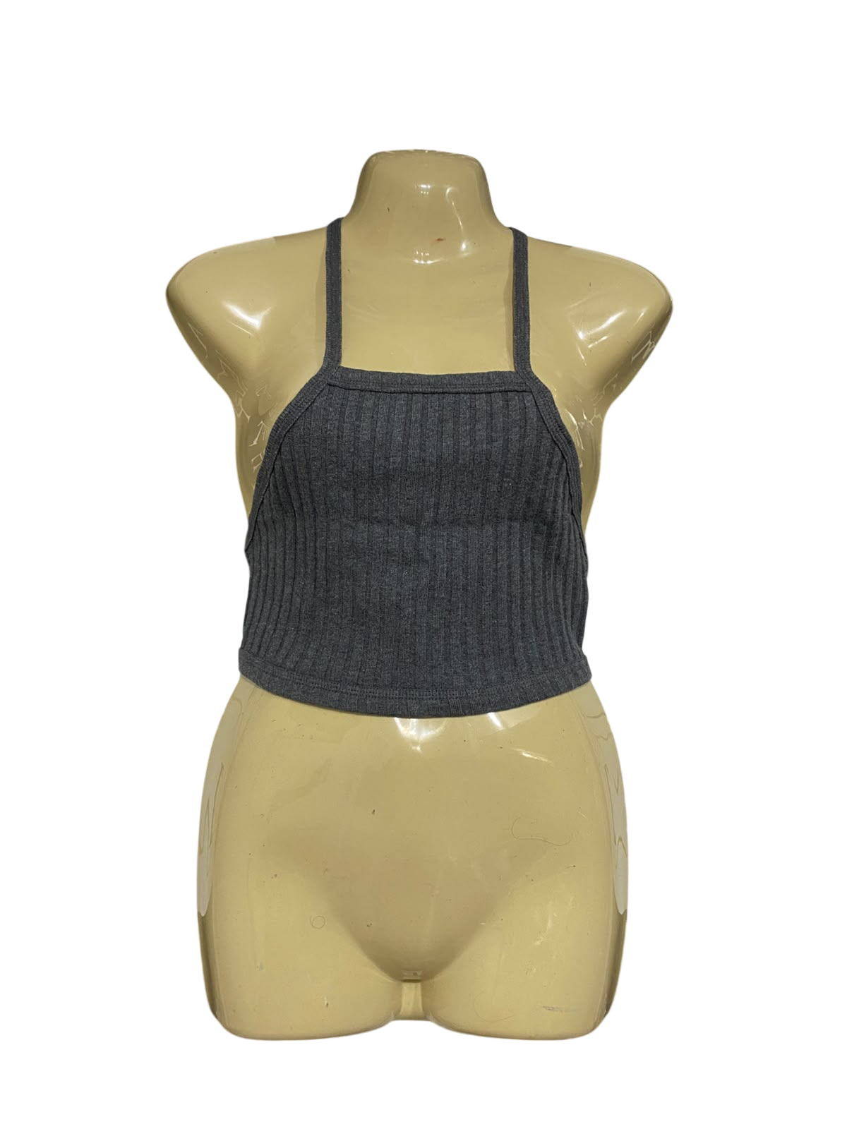 PULL&BEAR |S | BUST 15 | A72 |  GREY RIBBED HALTER CROP TOP