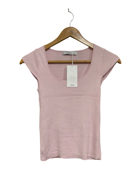 MNG |XS | BUST 12 | A72 |  PINK RIBBED SCOOP-NECK SHORT-SLEEVE KNIT TOP