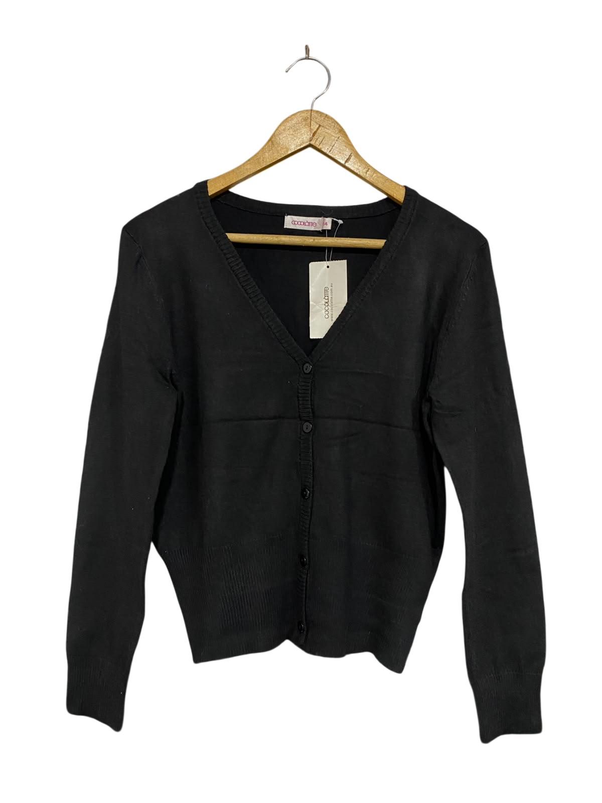 COCOLATTE |M | BUST 18 | A72 |  BLACK V-NECK BUTTON-DOWN KNIT CARDIGAN TOP