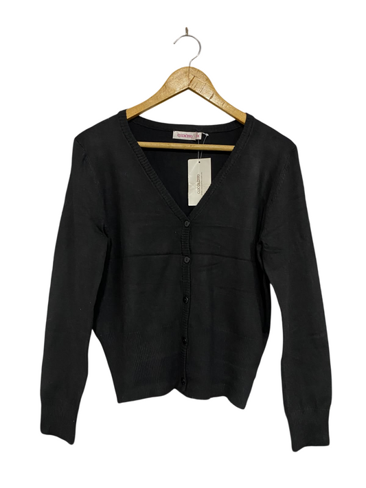 COCOLATTE |M | BUST 18 | A72 |  BLACK V-NECK BUTTON-DOWN KNIT CARDIGAN TOP