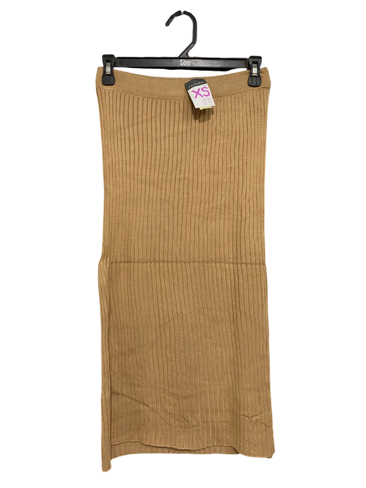 PRIMARK |XS | WAIST 26  | A72 |  BROWN RIBBED KNIT MIDI SKIRT