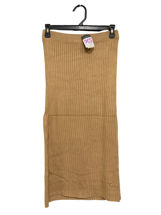 PRIMARK |XS | WAIST 26  | A72 |  BROWN RIBBED KNIT MIDI SKIRT