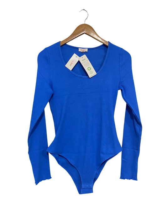 LILY LOVES |L | BUST 16 | A73 |  ROYAL BLUE RIBBED SCOOP-NECK LONG-SLEEVE BODYSUIT