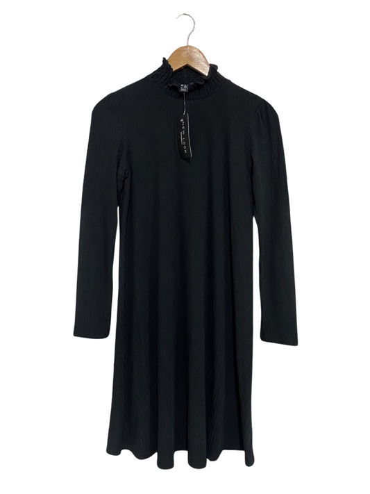 NEW LOOK |S | BUST 16 | A73 |  MATERNITY BLACK RUFFLE-NECK RIBBED LONG-SLEEVE MIDI DRESS