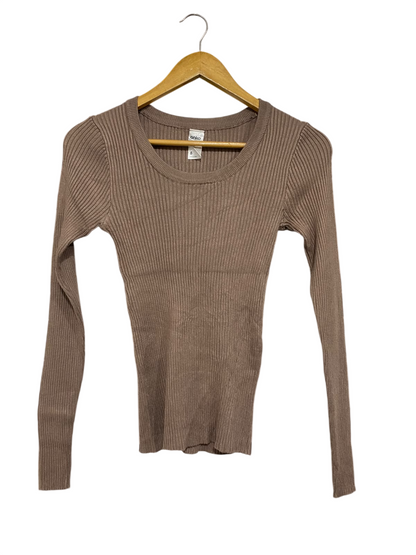ANKO |S | BUST 12 | A73 |  BROWN RIBBED SCOOP-NECK LONG-SLEEVE TOP