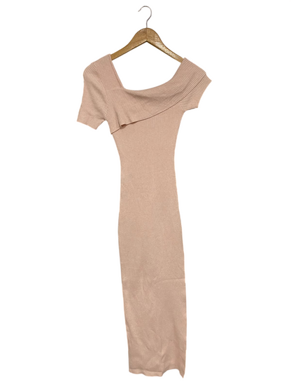 WINNIE & CO |XS/S | BUST 11 | A73 |  BLUSH PINK ASYMMETRIC NECKLINE RIBBED KNIT MIDI DRESS