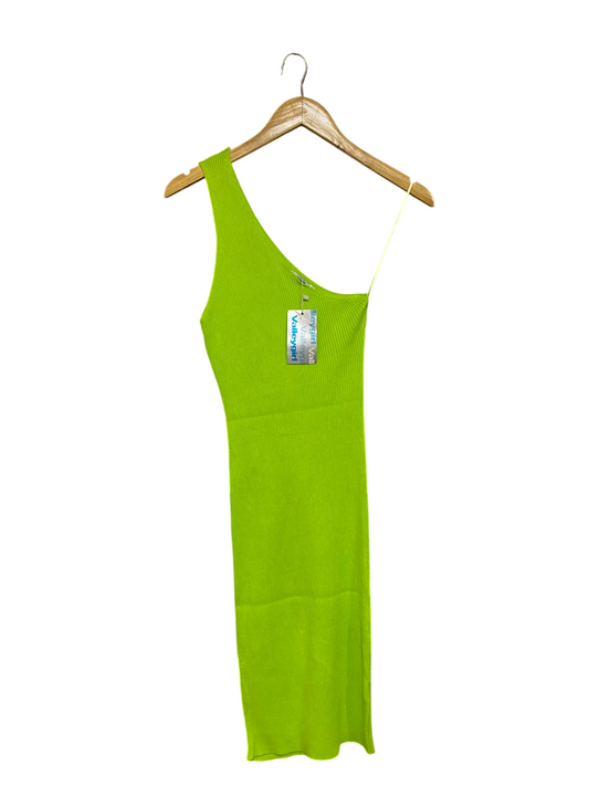 VALLEYGIRL |L | BUST 11 | A73 |  LIME GREEN ONE-SHOULDER RIBBED KNIT MIDI DRESS