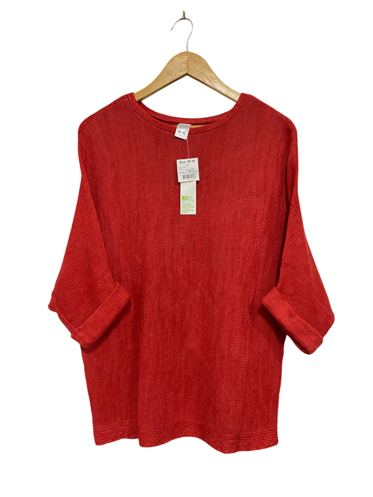ANKO |S | BUST 21 | A73 |  RED TEXTURED KNIT CUFFED HALF-SLEEVE SWEATER TOP