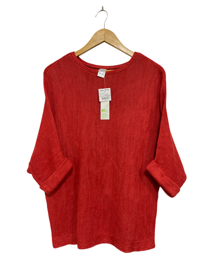 ANKO |S | BUST 21 | A73 |  RED TEXTURED KNIT CUFFED HALF-SLEEVE SWEATER TOP