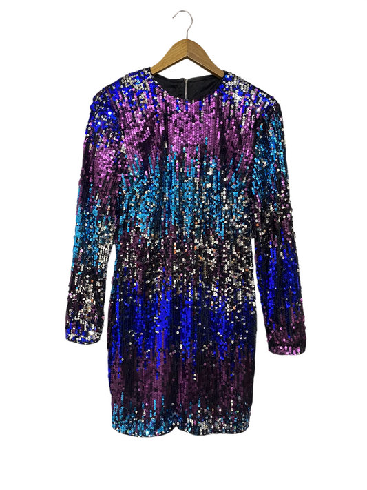 SHEIN |L | BUST 18 | A73 |  MULTI-COLOR SEQUIN SPARKLY LONG-SLEEVE PARTY DRESS