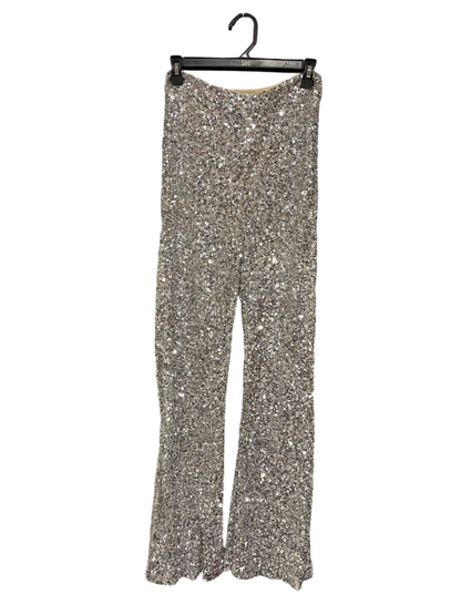 MESHKI  |S|  WAIST 26 | A73 |  SILVER SEQUIN SPARKLY WIDE-LEG TROUSERS