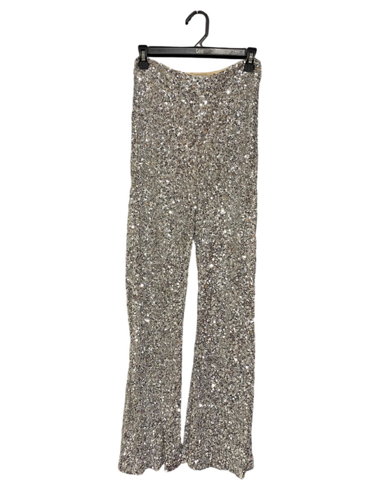 MESHKI  |S|  WAIST 26 | A73 |  SILVER SEQUIN SPARKLY WIDE-LEG TROUSERS