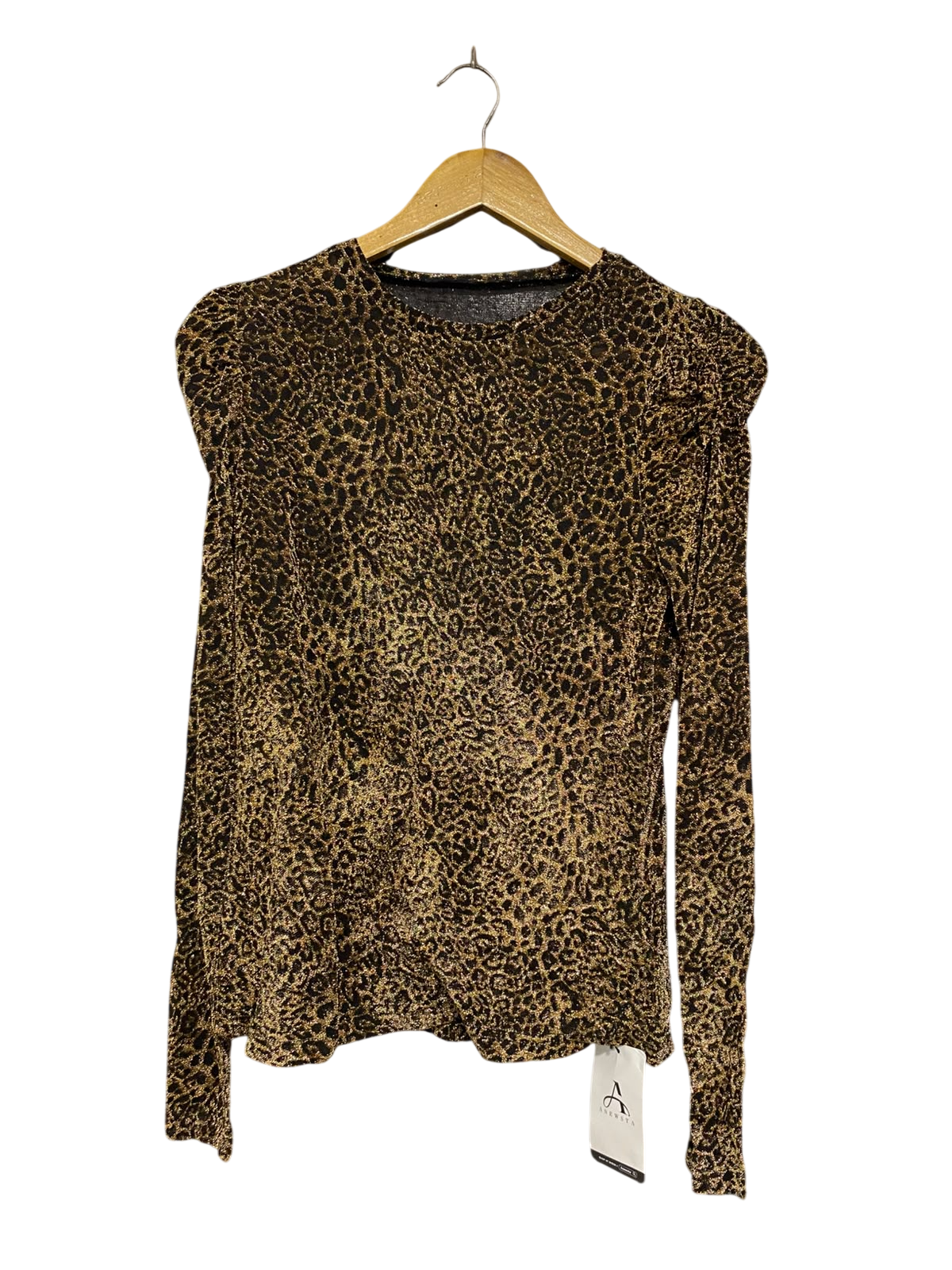 ANEWSTA |L | BUST 17 | A73 |  GOLD & BLACK ANIMAL PRINT METALLIC LONG-SLEEVE TOP