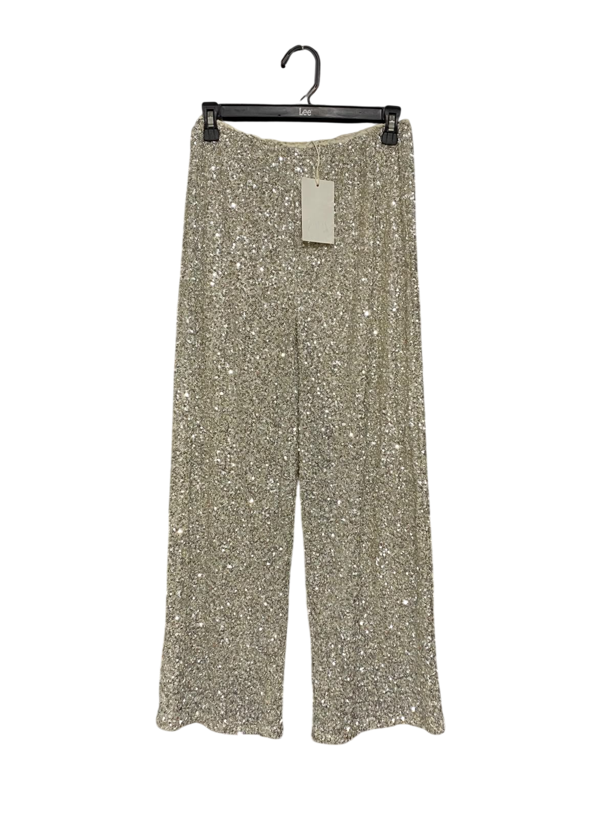 ZARA |XS | WAIST 26 | A73 |  SILVER SEQUIN SPARKLY WIDE-LEG TROUSERS